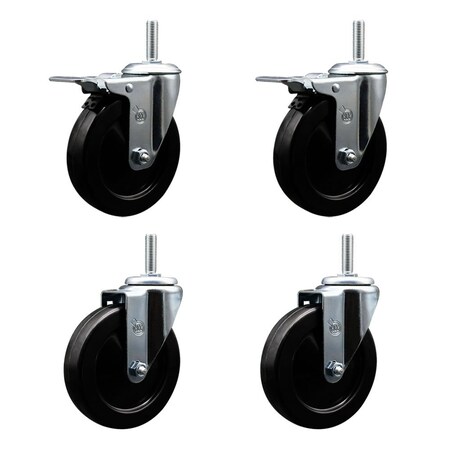 Service Caster 5 Inch Hard Rubber Swivel 34 Inch Threaded Stem Caster Set 2 Total Lock Brakes SCC-TSTTL20S514-HRS-34212-2-S-2